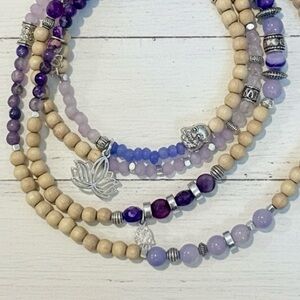 Purple Agate & Quartz Wrap Bracelet | Lotus Buddha Mala Necklace